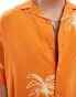 ASOS DESIGN oversized revere shirt with palm tree print in orange