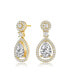 Sterling Silver with 14K Gold Plated Clear Round Cubic Zirconia Pear Drop Earrings