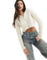 Фото #2 товара Missyempire cable knit zip through hooded top in cream