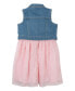 ფოტო #5 პროდუქტის Toddler & Little Girls Denim Vest and Embroidered Dress Outfit, 2 PC