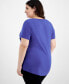 Plus Size V-Neck Short-Sleeve Top, Created for Macy's Demure Blue, 3X - фото #2