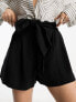 ASOS DESIGN Petite linen tie waist short in black