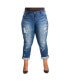 ფოტო #1 პროდუქტის Women's Plus Size Curvy-Fit Bleach Spots Boyfriend Jeans