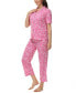 ფოტო #4 პროდუქტის Women's Printed Short Sleeve Notch Collar with Pants 2 Pc. Pajama Set