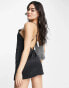 ASYOU satin split hem diamante trim cami dress in black