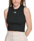 Фото #3 товара Women's Ribbed Angled-Hem Cropped Logo Top