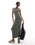 COLLUSION slash neck maxi dress in khaki