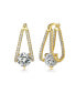 ფოტო #1 პროდუქტის Sterling Silver with Cubic Zirconia Solitaire Double Trapeze Inside-Out Oblong Hoop Earrings