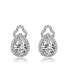 Фото #2 товара Sterling Silver with White Gold Plated Clear Pear and Round Cubic Zirconia Halo Open Post Drop Earrings