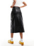 Фото #9 товара Pieces faux leather high waisted midi skirt in black