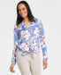 Фото #1 товара Women's Satin Floral-Print Tie-Front Blouse, Created for Macy's