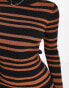 New Look knitted crew neck ribbed maxi dress in brown stripe