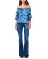 Women's Floral Off The Shoulder Bubble Sleeve Tie Front Blouse Royal Azure, 2XS - фото #3