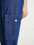 Фото #9 товара River Island high waisted wide leg cargo pocket jean in medium blue wash