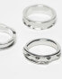 ASOS DESIGN 3 pack ring with molten design in silver tone