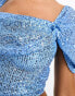 Parallell Lines sequin off the shoulder crop top in blue