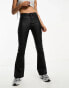 ONLY Petite mid waist coated flared trousers in black