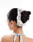 DesignB London pearl embellished organza hair scrunchie in white