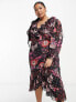 Фото #4 товара Simply Be ruffle wrap midi dress in black floral