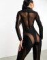 Heiress Beverly Hills premium sheer panelled sheer bodysuit co-ord in black