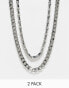 ASOS DESIGN 2 pack mixed chain necklace set in silver tone