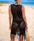 ფოტო #2 პროდუქტის Women's Black Crochet Fringe Hem Cover-Up Dress