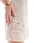 ASOS DESIGN holiday knitted halter mini dress with 3D flowers in cream Бежевый, M - EU 40-42 - фото #3