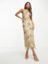 ASOS DESIGN halter embellished midi dress with floral beading detail in cream