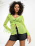 Фото #1 товара Miss Selfridge beach chiffon tie front long sleeve blouse in washed neon lime