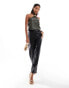 ASOS DESIGN halter leather look top with gold heard wear detail in khaki