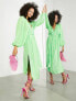 Фото #4 товара ASOS EDITION crystal sequin wrap midi dress with blouson sleeve in lime green