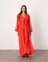 ASOS EDITION raw edge ruffle maxi dress with drawstring waist in red