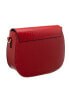 Фото #3 товара Женская красная кожаная сумка  Factory Price длинная ручка, логотип, одно отделение на магните, брелок с бахромой