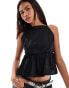 Reclaimed Vintage peplum top with tie side in black poplin