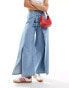 ASOS DESIGN cropped wide leg with wrap skirt waist in light wash blue Helle Waschung, W32 L32 - фото #4