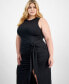 Фото #4 товара Trendy Plus Size Tie Front Bodycon Midi Dress, Created for Macy's