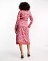 Фото #4 товара Never Fully Dressed contrast wrap midi dress in pink and red chilli print