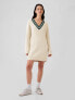 Фото #1 товара CashSoft Varsity Cable-Knit Mini Sweater Dress