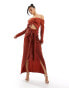 Фото #2 товара ASOS DESIGN plisse bardot twist front midi dress in rust