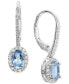 ფოტო #1 პროდუქტის Aquamarine (3/4 ct. t.w.) & Diamond (1/5 ct. t.w.) Oval Halo Leverback Drop Earrings in 14k White Gold