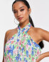 ASOS DESIGN Petite plisse halter mini dress in bright floral print