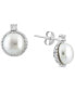 ფოტო #1 პროდუქტის EFFY® Cultured Freshwater Pearl (9 mm) & White Topaz (1/20 ct. t.w.) Stud Earrings in Sterling Silver