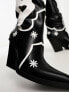 Daisy Street heart western knee boots in black and white