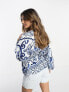 Фото #4 товара River Island tile print kimono wrap top in blue
