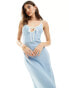 Фото #2 товара ASOS DESIGN linen slip dress with contrast binding in sky blue