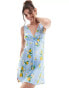 ASOS DESIGN satin v neck mini slip dress with underbust tie detail in lemon print Zitronenmuster, 40 - фото #2