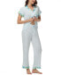 Women's Printed Notch Collar Short Sleeve with Ruffle and Pants 2 Pc. Pajama Set