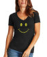 Women's Be Happy Smiley Face Word Art V-neck T-shirt