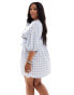 Фото #4 товара ASOS DESIGN Curve puff sleeve tie front mini dress in blue gingham print