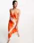 AllSaints Alexia Mariana satin tie dye midi dress in orange